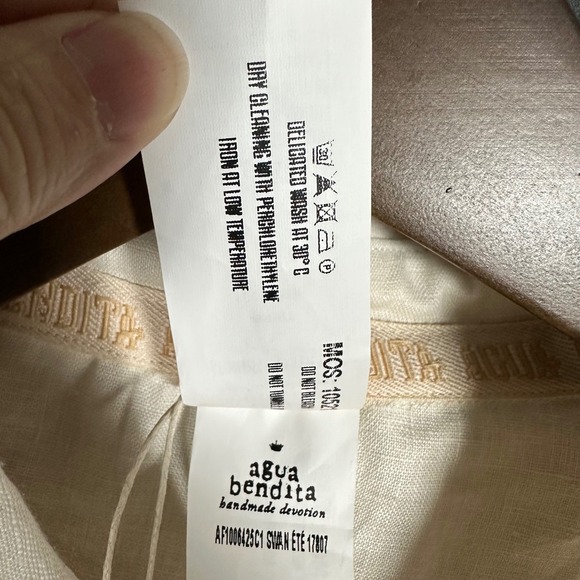 NWT Agua Bendita Ete Swan Shirt 100% Linen Embroidered Cream M/L Cover Up Resort - Picture 9 of 12